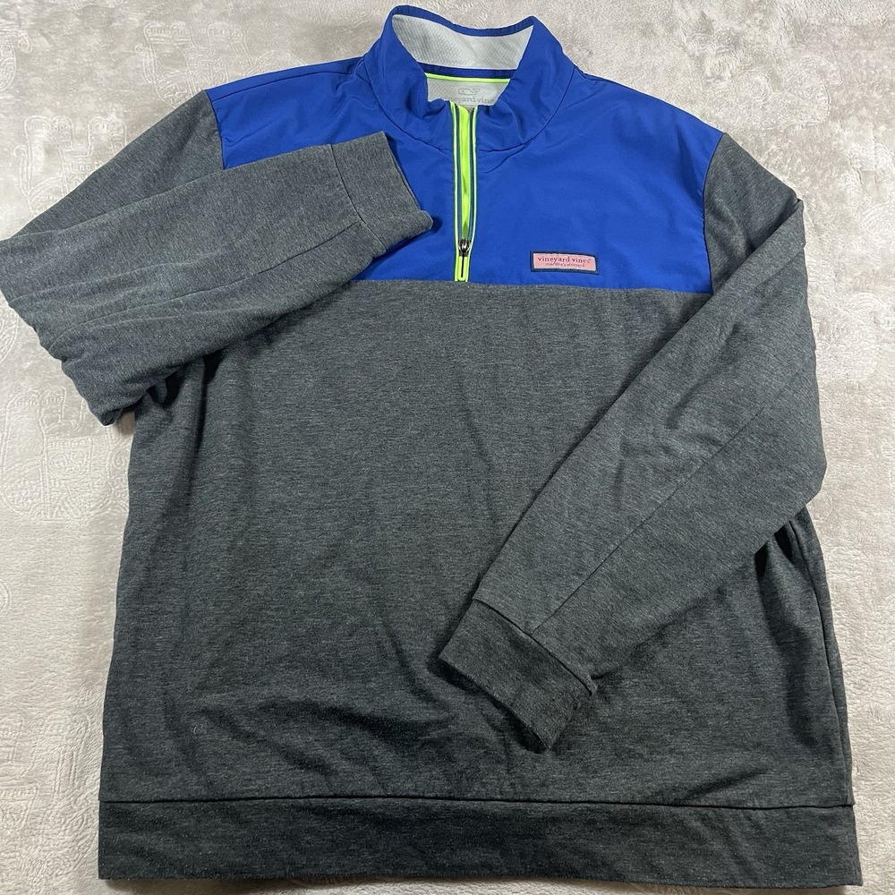 Vineyard Vines Fleece Mens‎ XL 1/4 Zip Pullover Grey/Blue Sweatshirt Golf